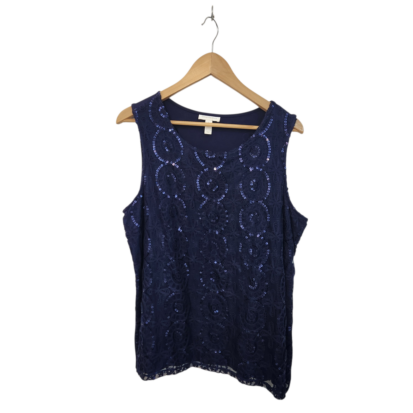 CHARTER CLUB | גופיה כחולה עם פייטים | לאישה מידה L