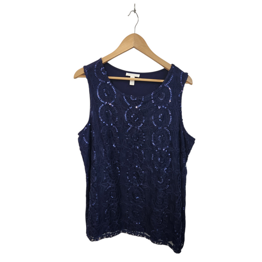 CHARTER CLUB | גופיה כחולה עם פייטים | לאישה מידה L