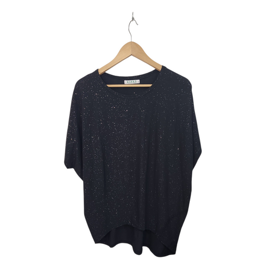 GREEN | חולצה קצרה צבע שחור נוצצת | לאישה מידה 2 | אוברסייז