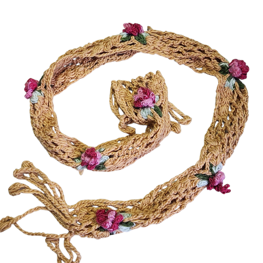 צעיף סרוג וינטג' עם פרחים