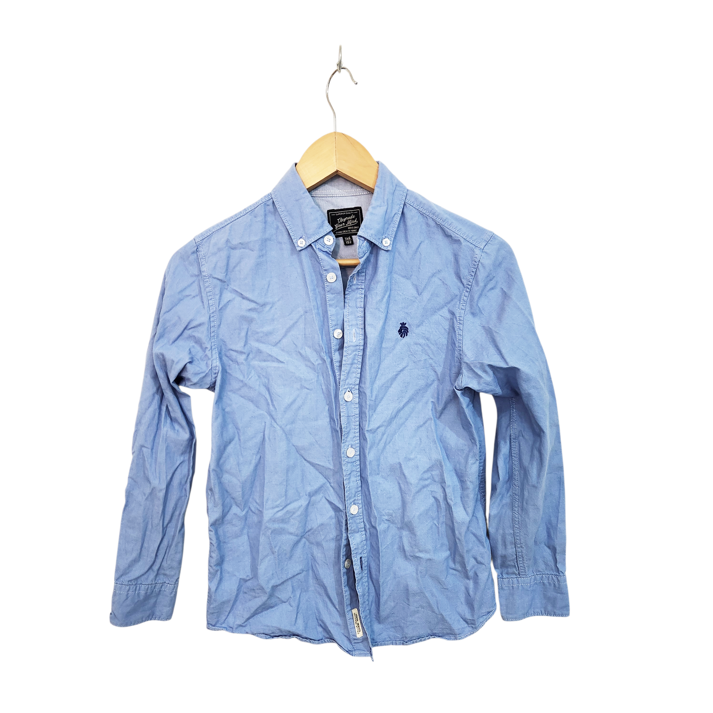 חולצה מכופתרת שרוול ארוך צבע כחול | לילדים גיל 10-12