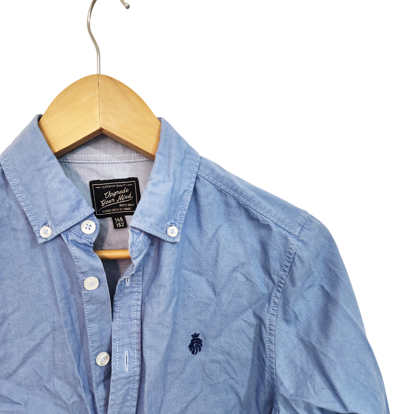 חולצה מכופתרת שרוול ארוך צבע כחול | לילדים גיל 10-12