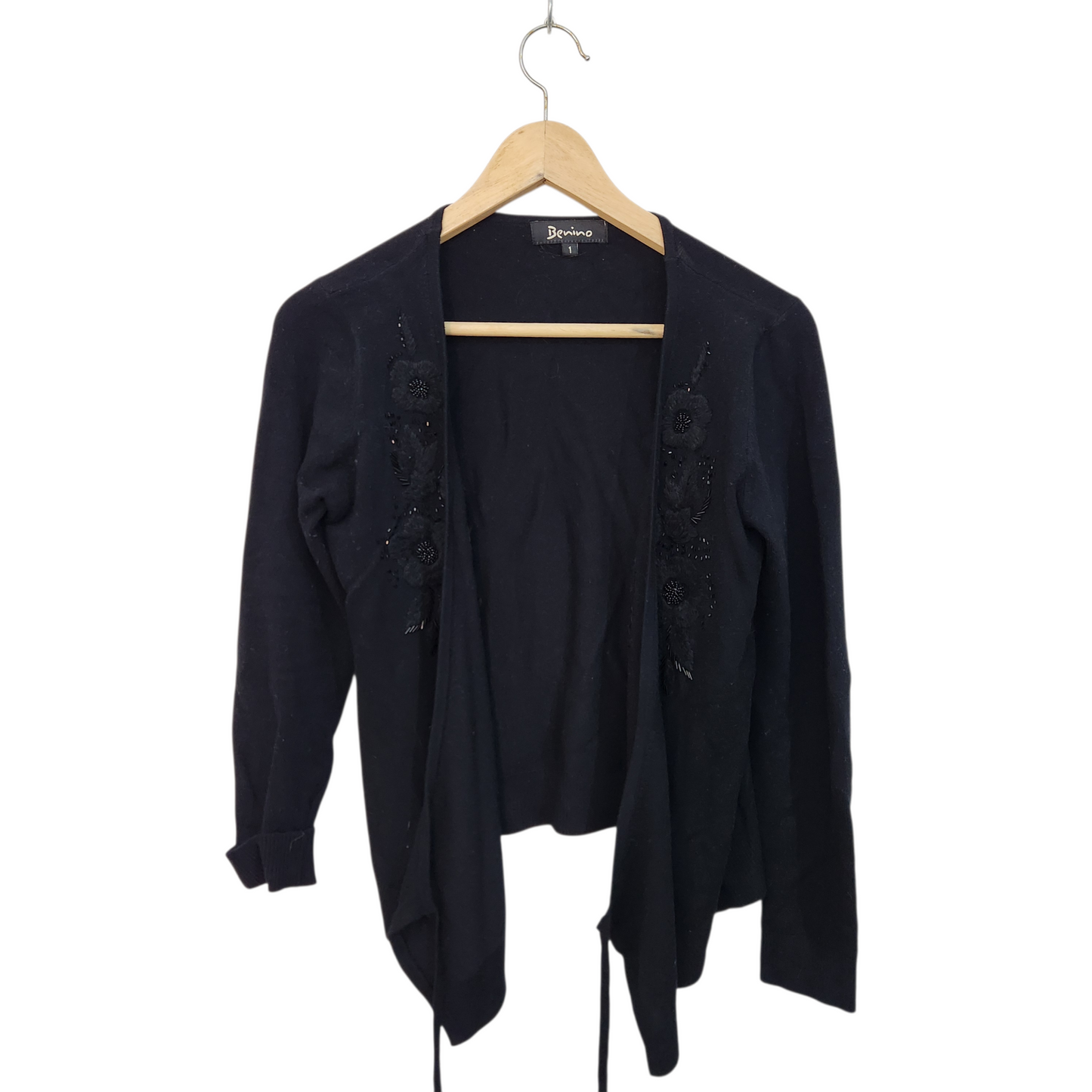 BENINO | חולצת מעטפת סריג צבע שחור | לאישה מידה 1