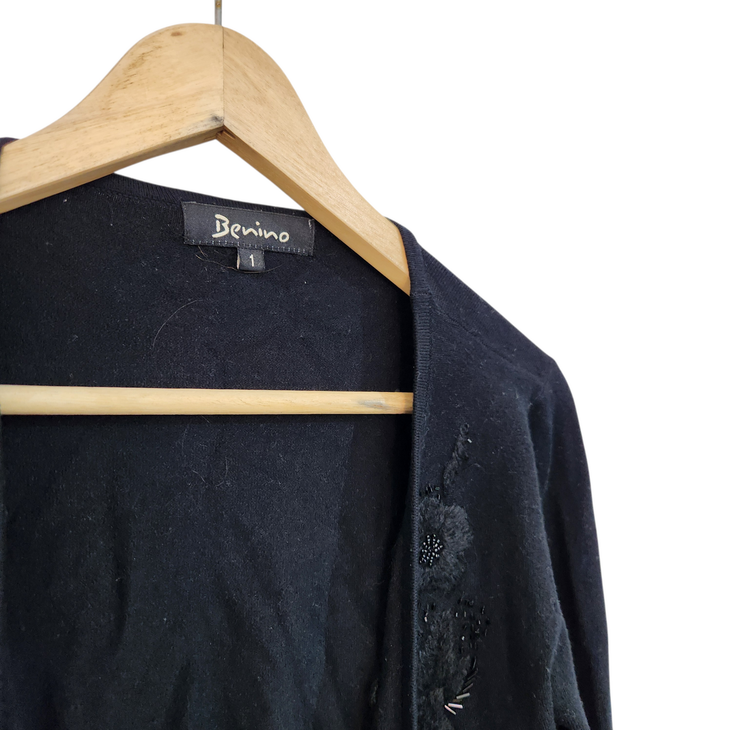 BENINO | חולצת מעטפת סריג צבע שחור | לאישה מידה 1