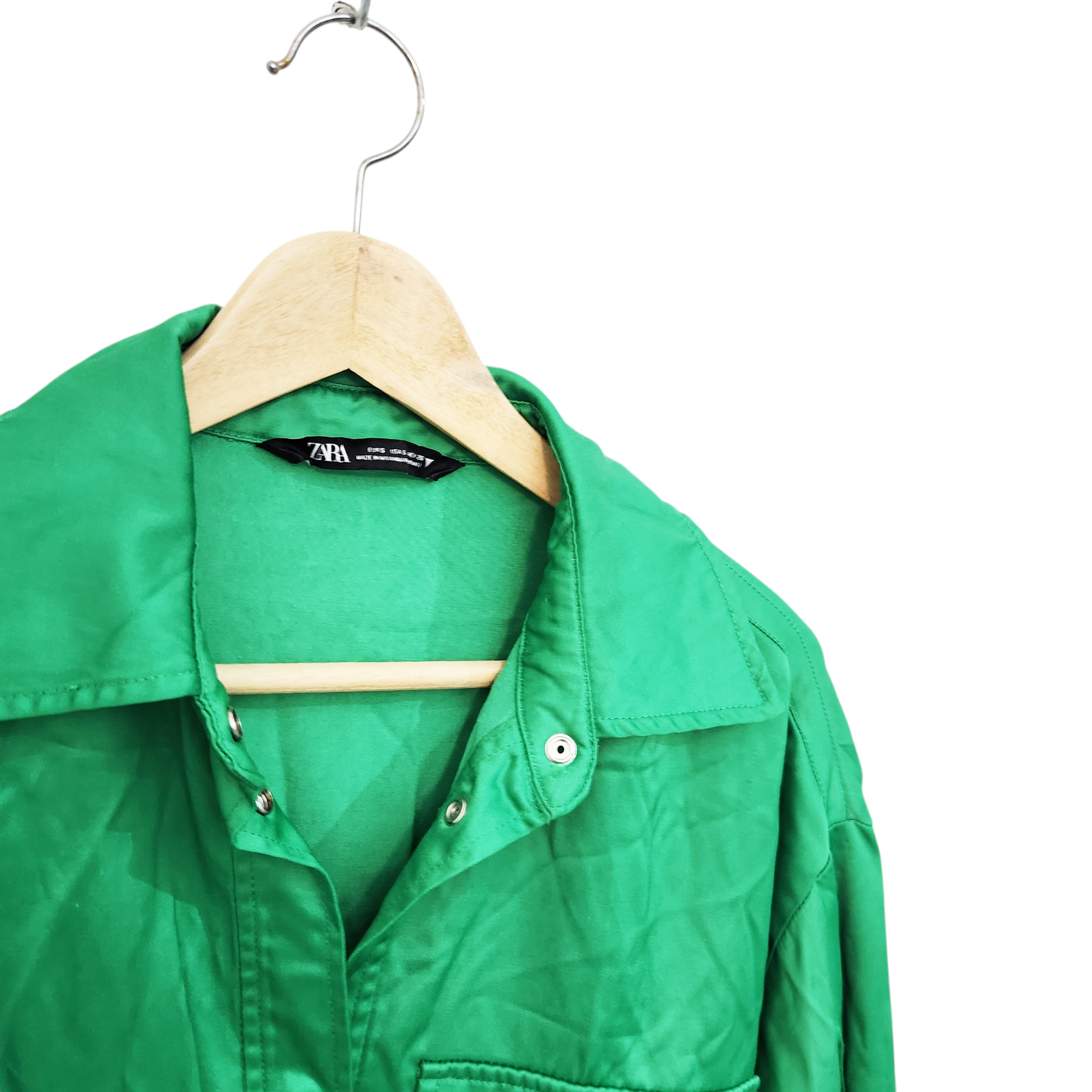 ZARA | חולצה ארוכה סטן צבע ירוק | לאישה מידה S