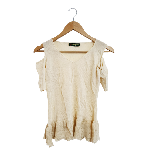 XINGFENE | חולצה קצרה מבעוצבת צבע בז' | לאישה מידה L