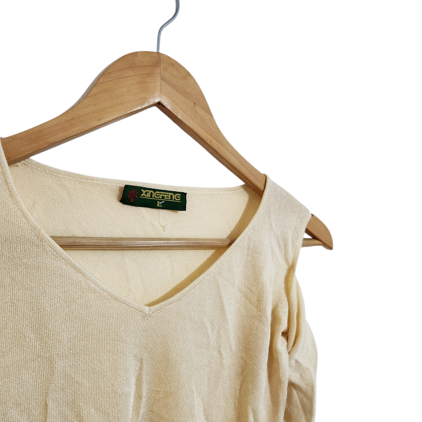 XINGFENE | חולצה קצרה מבעוצבת צבע בז' | לאישה מידה L