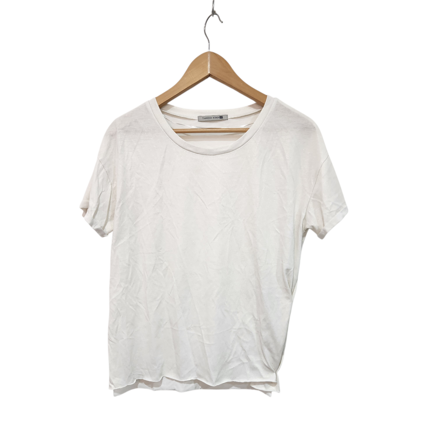 TAMNOON | חולצה קצרה צבע קרם עם נצנצים | לאישה מידה M