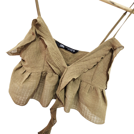 ZARA | גופייה צבע ירוק זית | לאישה מידה XS