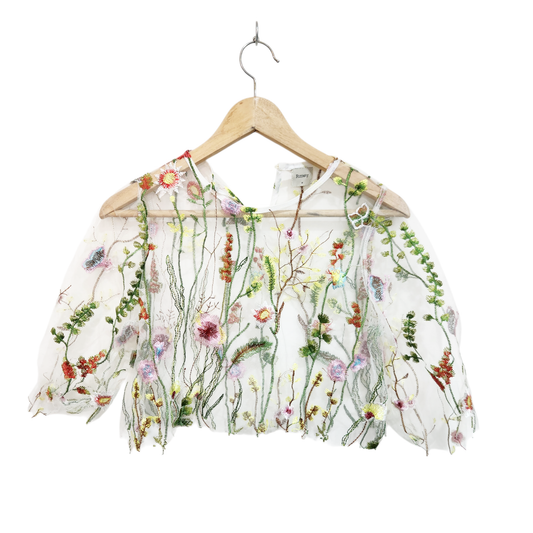 RUNWAY | חולצה קצרה שקופה פרחונית | לאישה מידה M