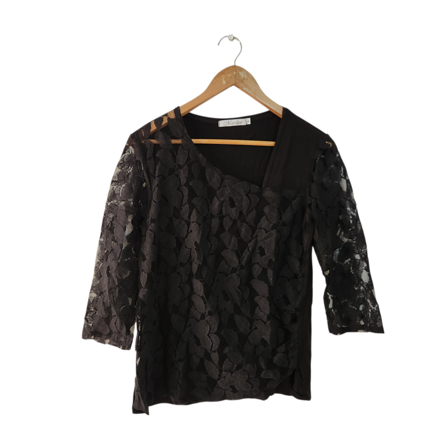 MARILEN | חולצת תחרה צבע שחור | לאישה מידה 4 XL
