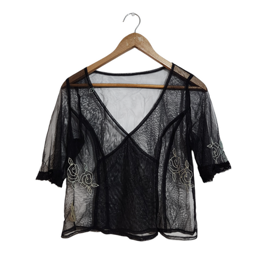 יוני - חולצת וינטג' שקופה שרוול קצר | לאישה מידה L