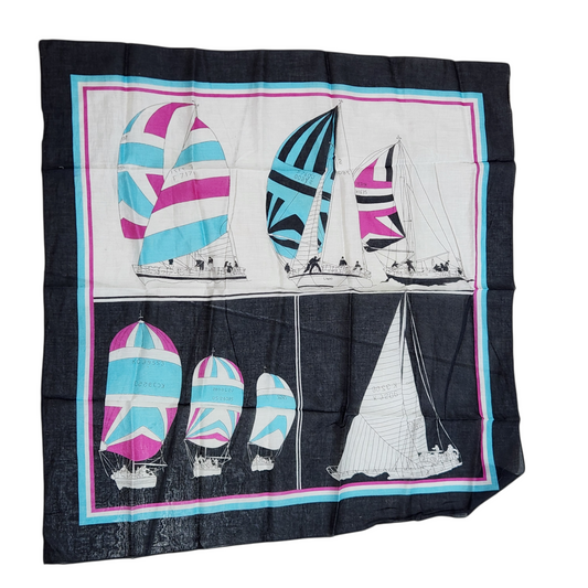 MANOLIVA | מטפחת וינטג' הדפס סירות  | שנות ה80-90