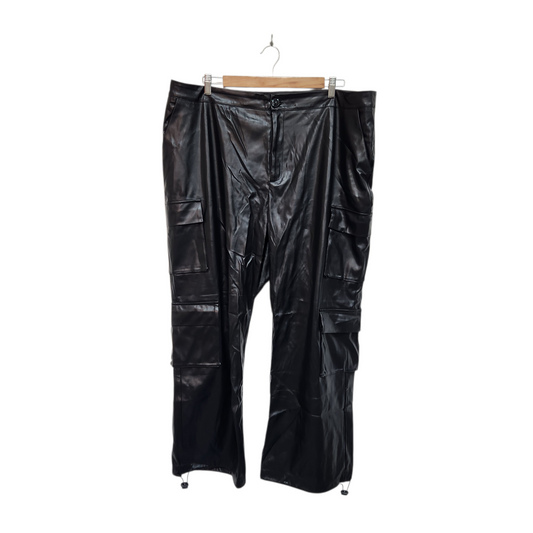 מכנסיים ארוכים צבע שחור בד דמוי עור | לאישה מידה 54