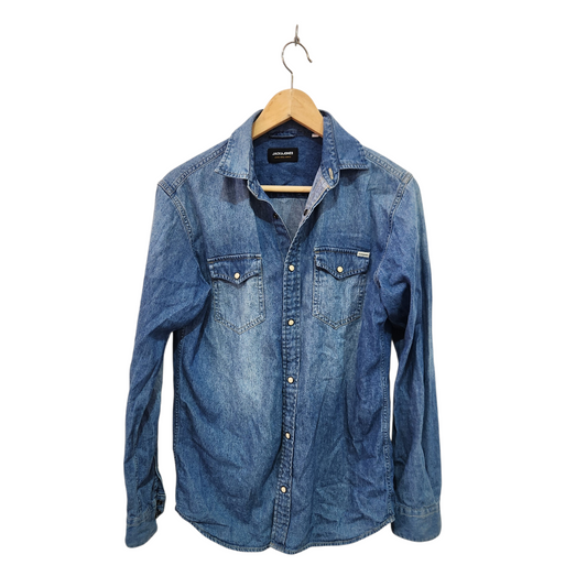 JACK&JONES | חולצת ג'ינס דקה מכופתרת לגבר מידה XS