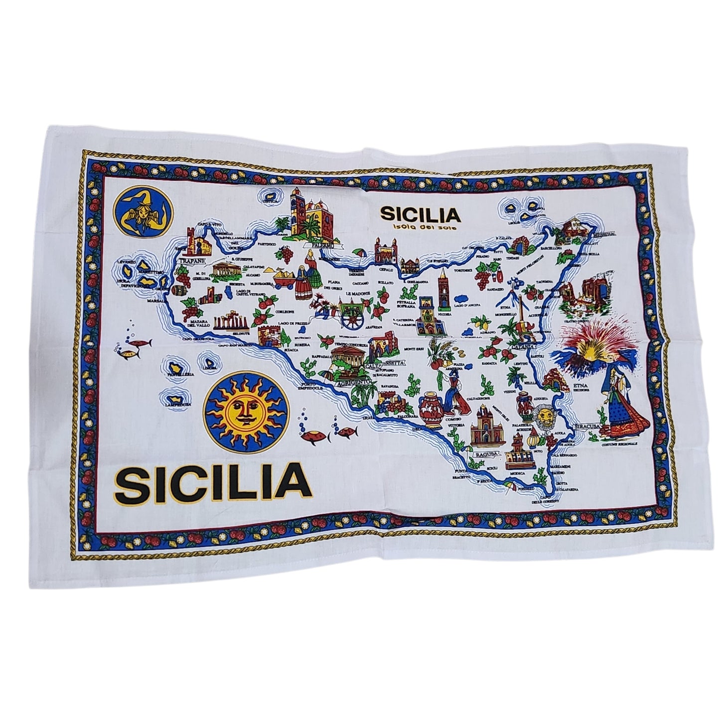 SICILIA | מגבת מטבח דקורטיבית וינטג' 58×90 ס"מ | מפת סיציליה איטליה