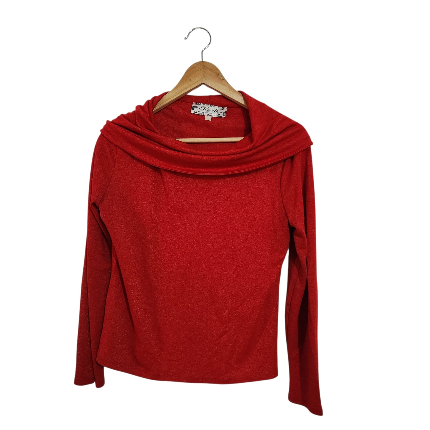 Ella | חולצת סריג אדומה לאישה | צווארון נשפך (Cowl Neck)