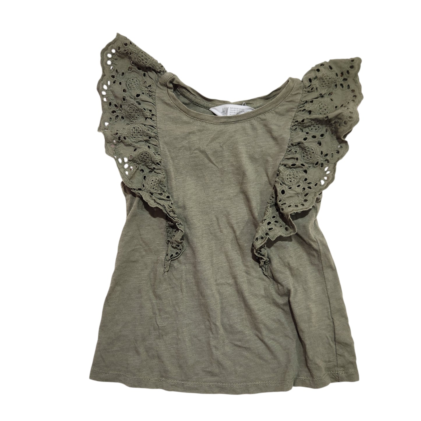 H&M | חולצה ירוקה עם מלמלה ותחרה לבנות גיל 6-8