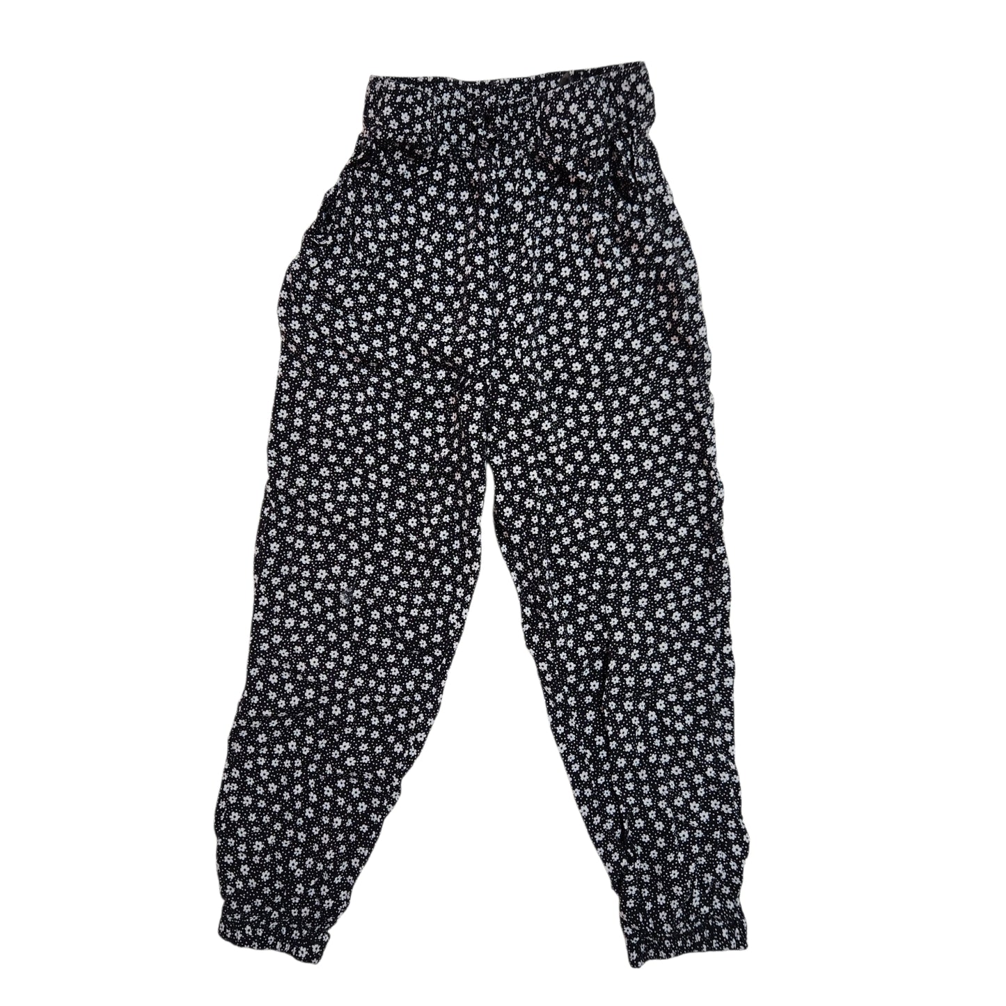 H&M | מכנסיים קלילים פרחוניים לבנות גיל 6-7 | שחור עם הדפס פרחים