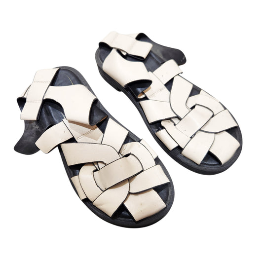 ZARA | סנדלי עור קלועים בצבע שמנת לנשים | מידה 39