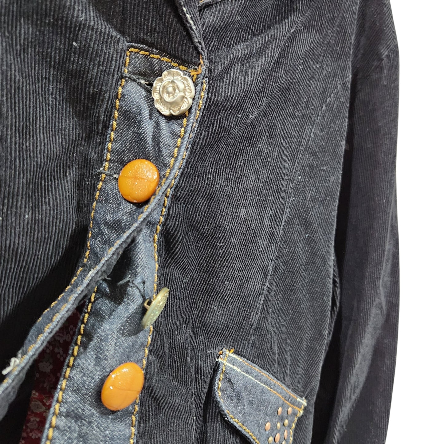 TREND DENIM | ז'קט קורדרוי כחול כהה לאישה מידה 4 | כפתורים צריכים חיזוק