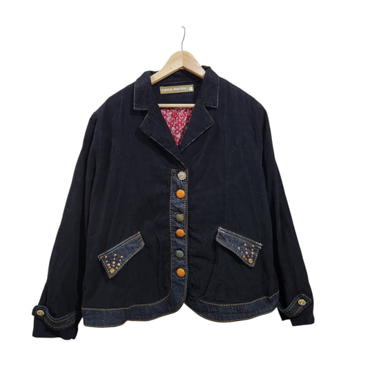 TREND DENIM | ז'קט קורדרוי כחול כהה לאישה מידה 4 | כפתורים צריכים חיזוק