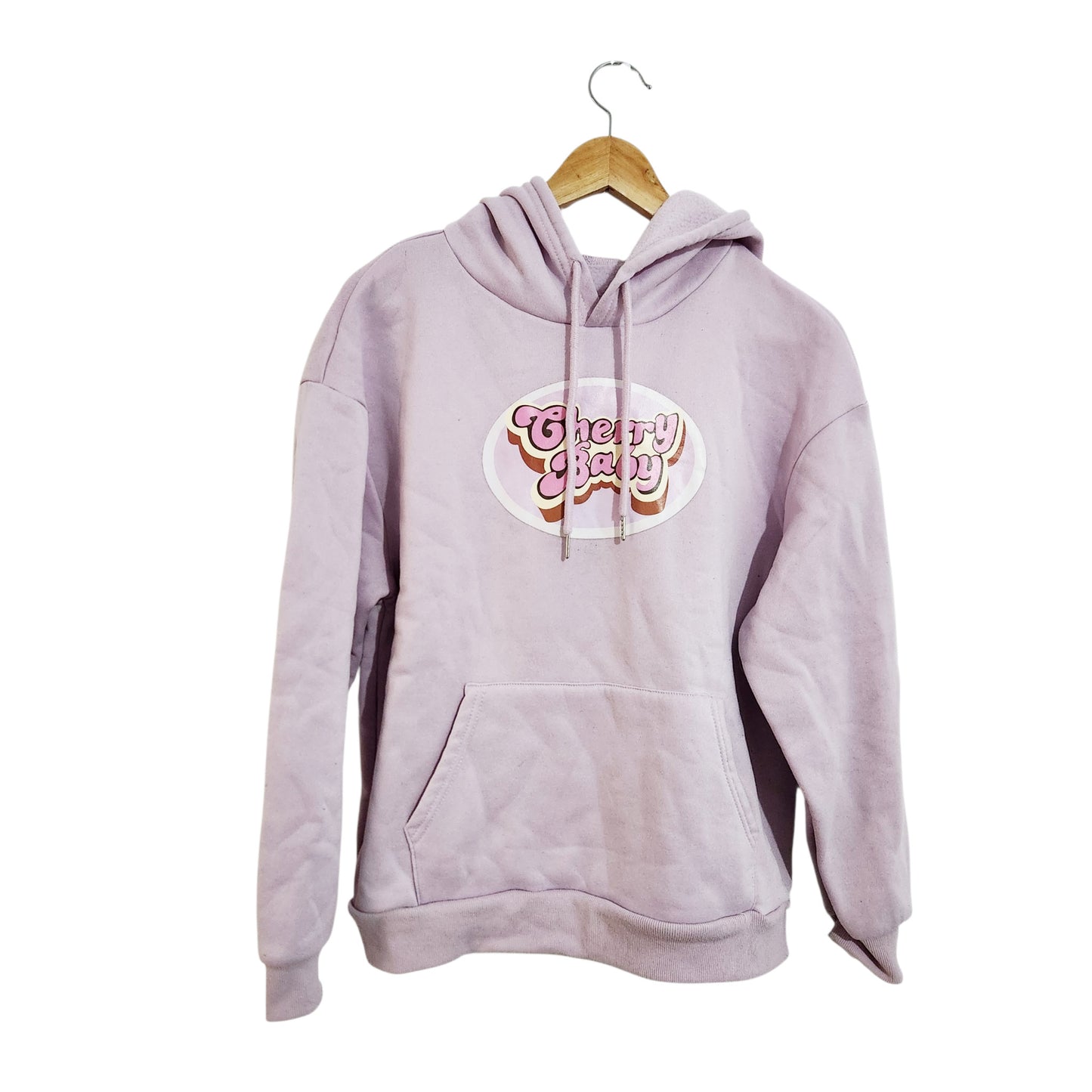 SHEIN | סווטשירט קפוצ'ון CHERRY BABY לנשים מידה M | ורוד פסטל