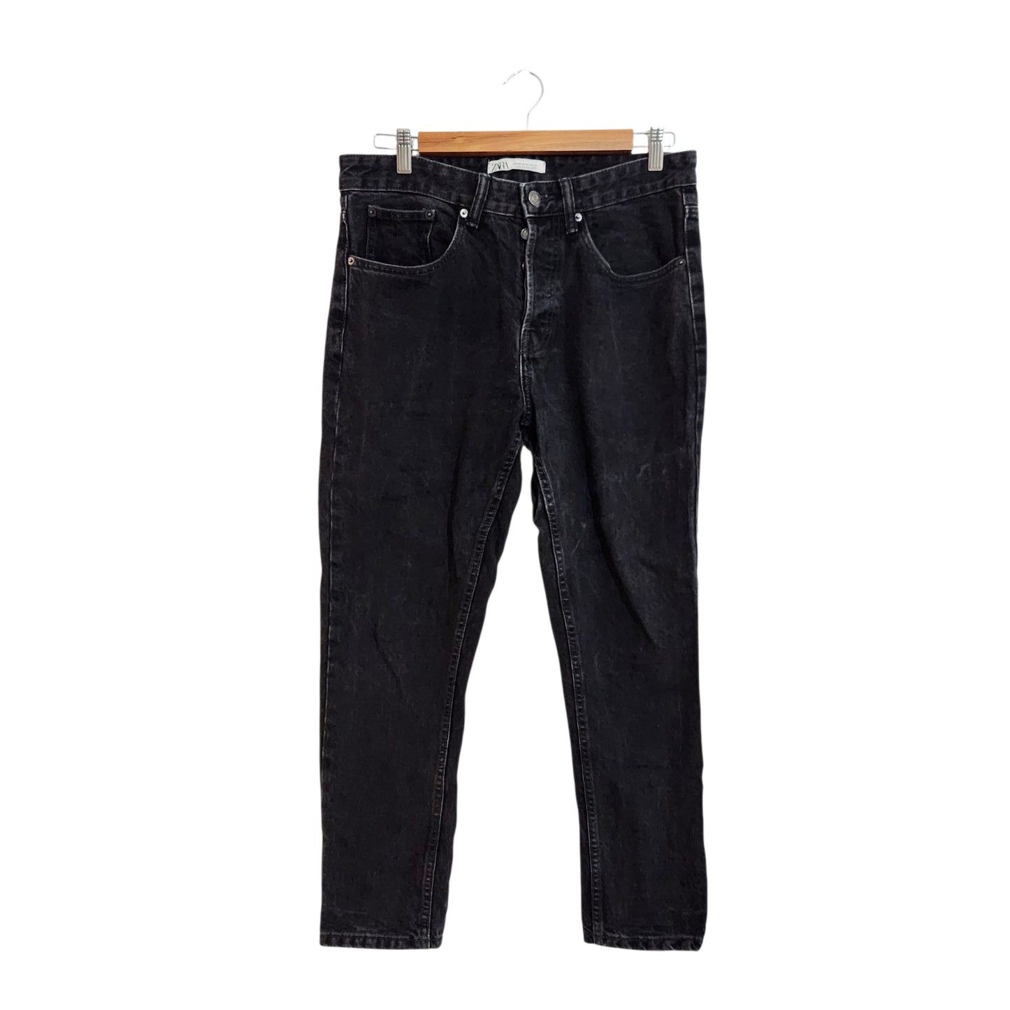ZARA | ג'ינס שחור לאישה מידה 40 | Straight Fit | מוכתם