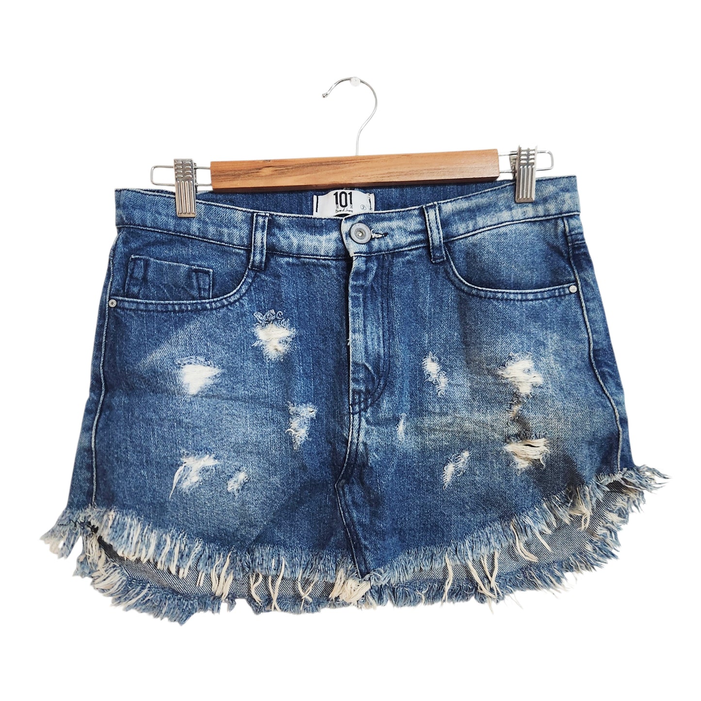 101 Brand Jeans | חצאית ג'ינס לנשים מידה 2 (M/L) | כחול עם קרעים