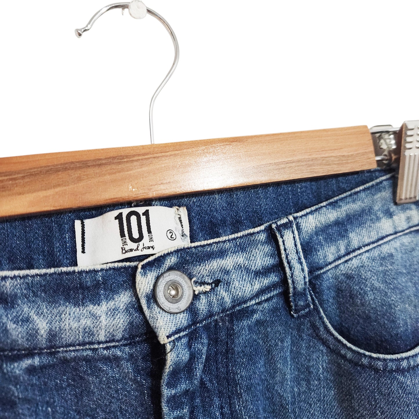 101 Brand Jeans | חצאית ג'ינס לנשים מידה 2 (M/L) | כחול עם קרעים