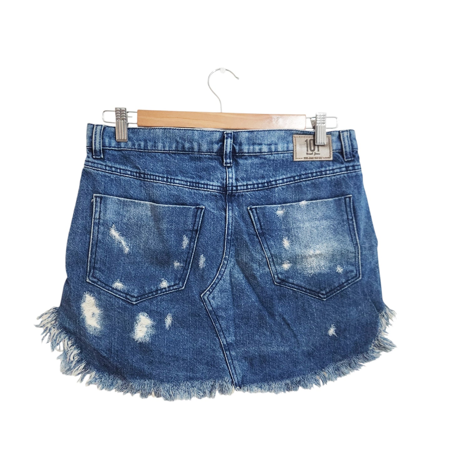 101 Brand Jeans | חצאית ג'ינס לנשים מידה 2 (M/L) | כחול עם קרעים