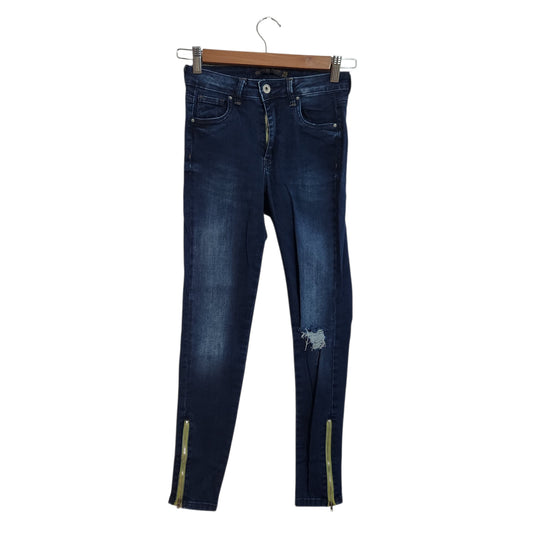 GENXO JEANS | ג'ינס סקיני לנשים מידה 25 | כחול כהה עם רוכסנים