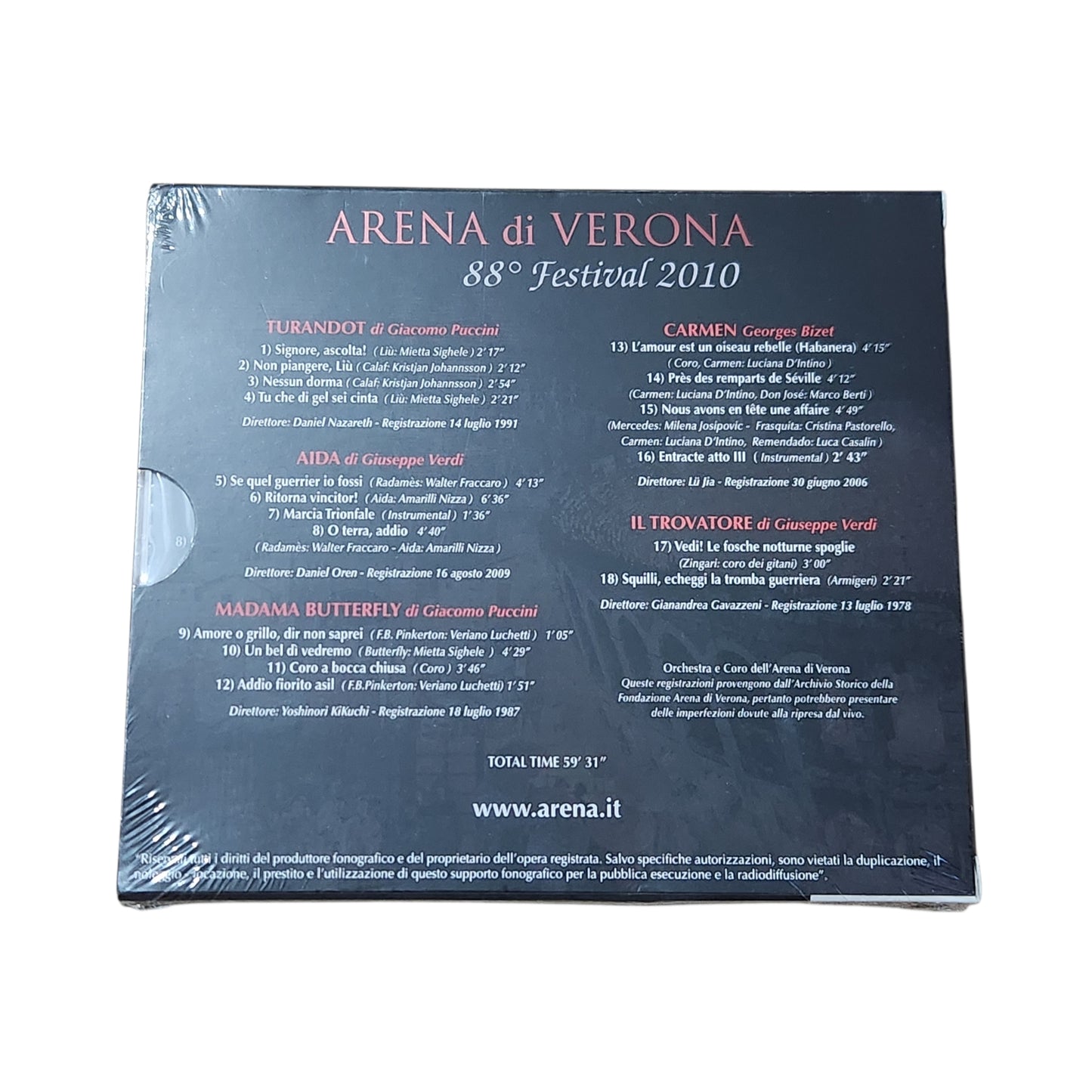 Arena di Verona – 88° Festival 2010 | CD אופרה מקורי | Turandot • Aida • Carmen