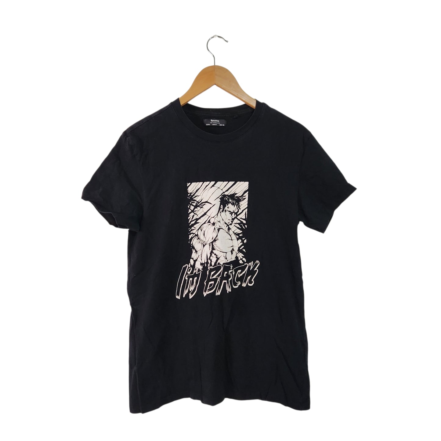 BERSHKA | חולצת טי לגבר מידה S | שחורה