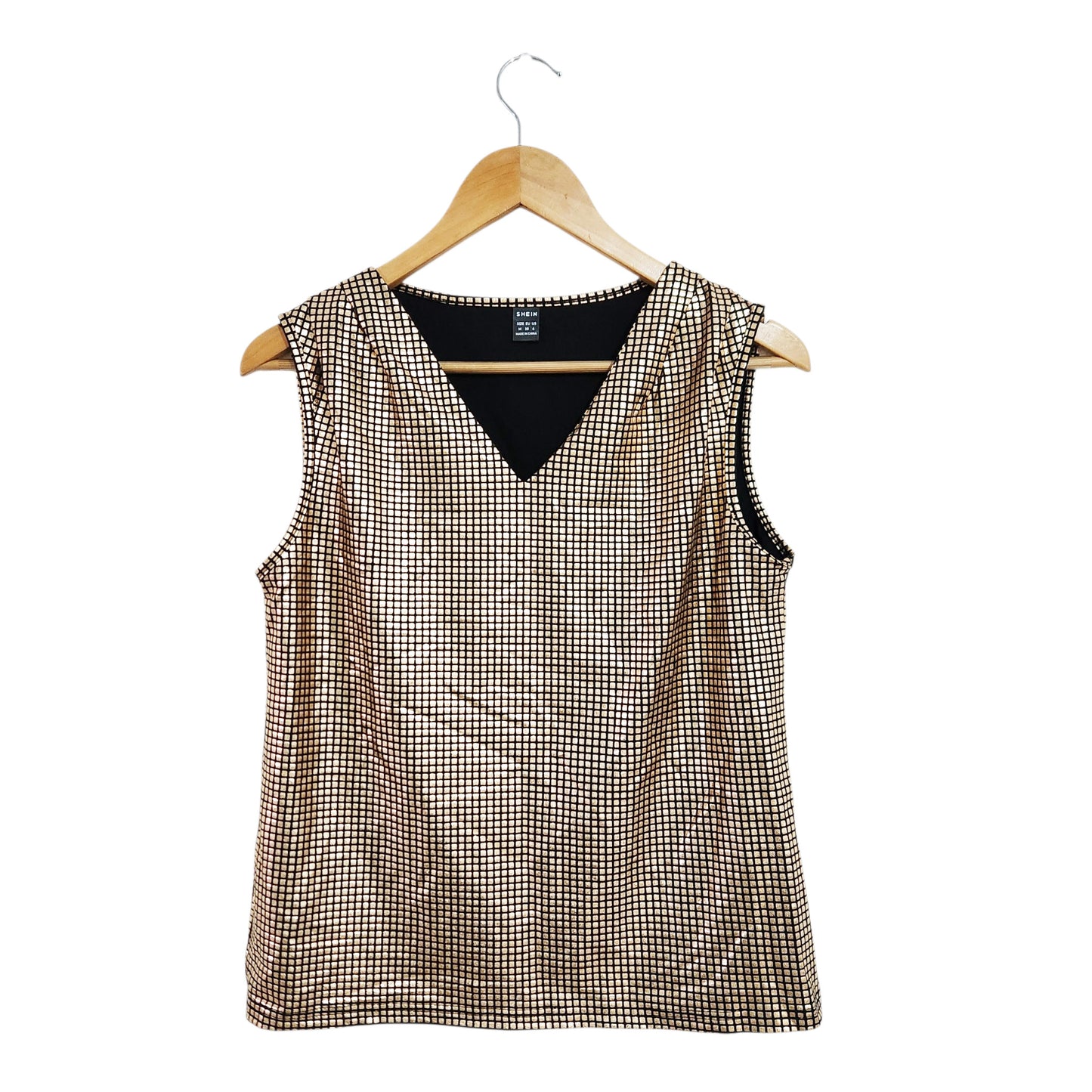 SHEIN | גופייה אלגנטית לנשים מידה M | שחור וזהב מטאלי