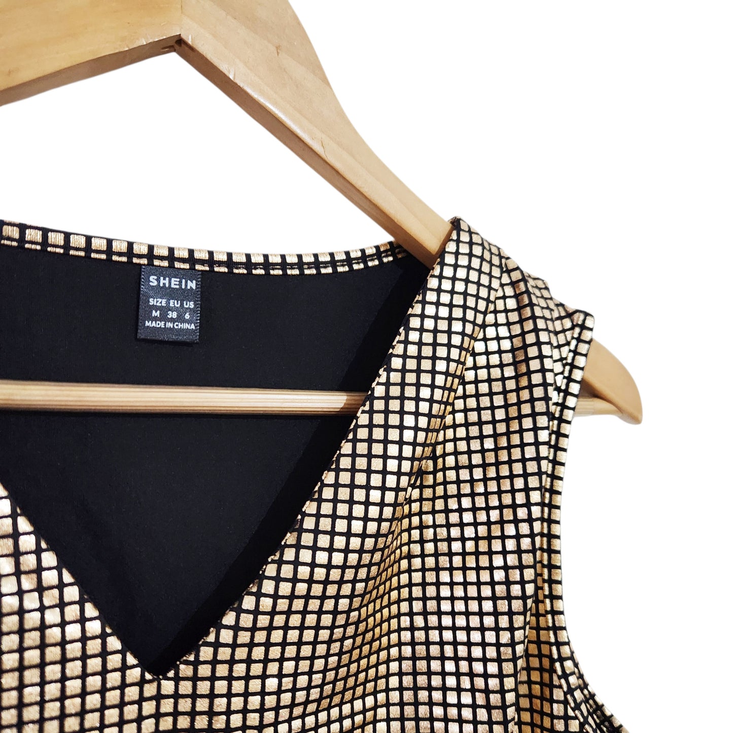 SHEIN | גופייה אלגנטית לנשים מידה M | שחור וזהב מטאלי