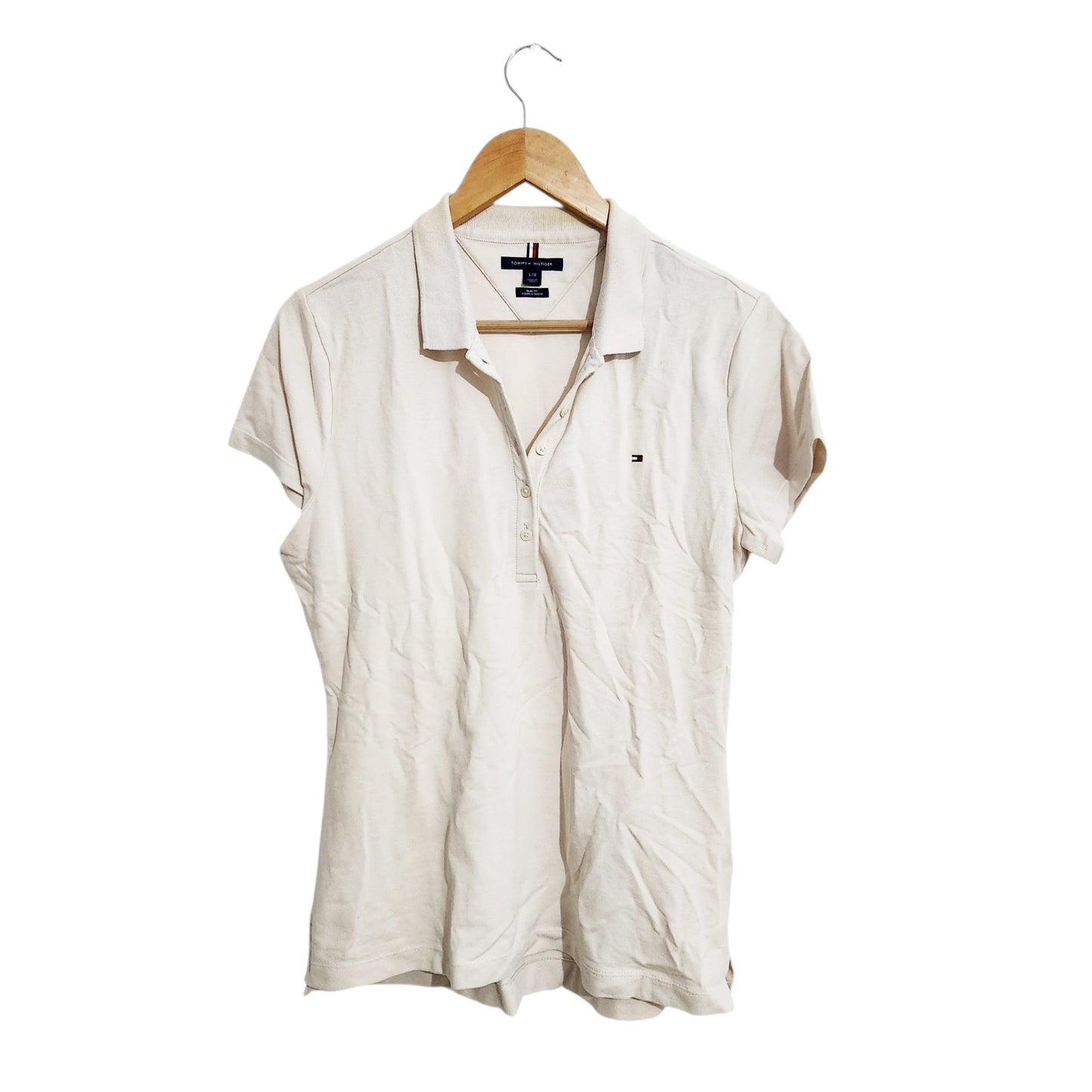 TOMMY HILFIGER | חולצת פולו לנשים | מידה L | לבן | מצב משומש קל (כתם בצווארון)