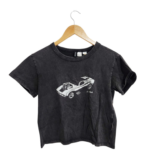 H&M | חולצת טי לנשים | מידה S | שחור ווש עם הדפס Hot Wheels