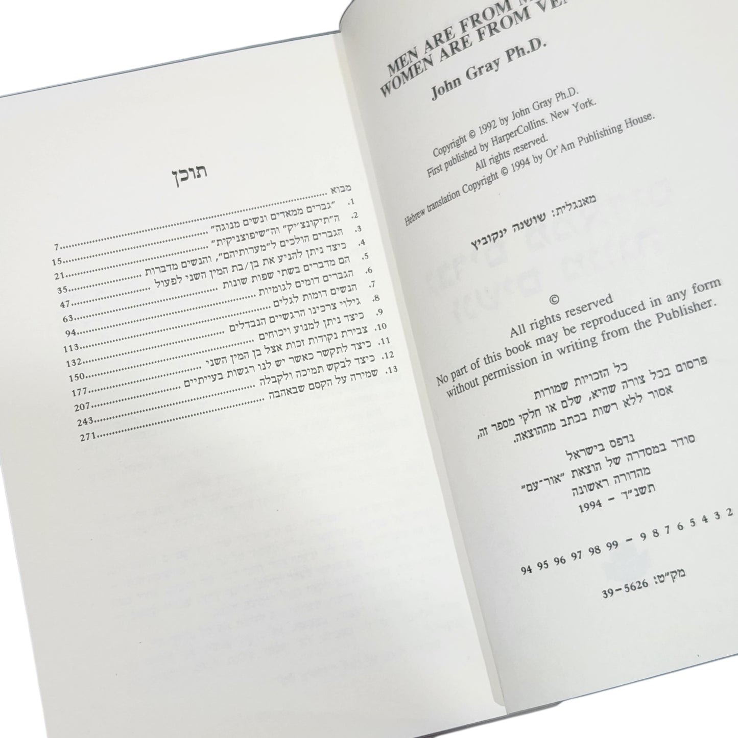 גברים ממאדים ונשים מנוגה – ג'ון גריי | מהדורת 1994 | כריכה קשה
