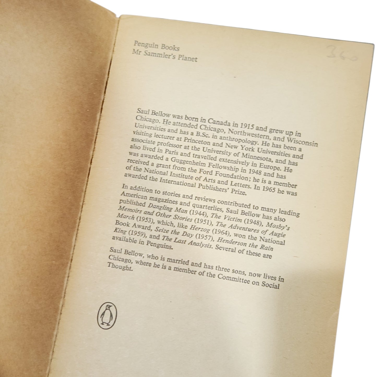 Mr Sammler's Planet – Saul Bellow (Penguin Books)