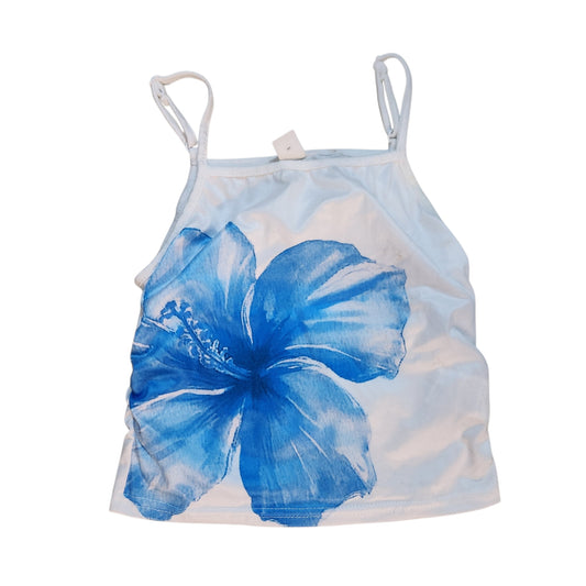 גופיית קיץ לילדות עם הדפס פרח | גיל 9 | לבן-כחול