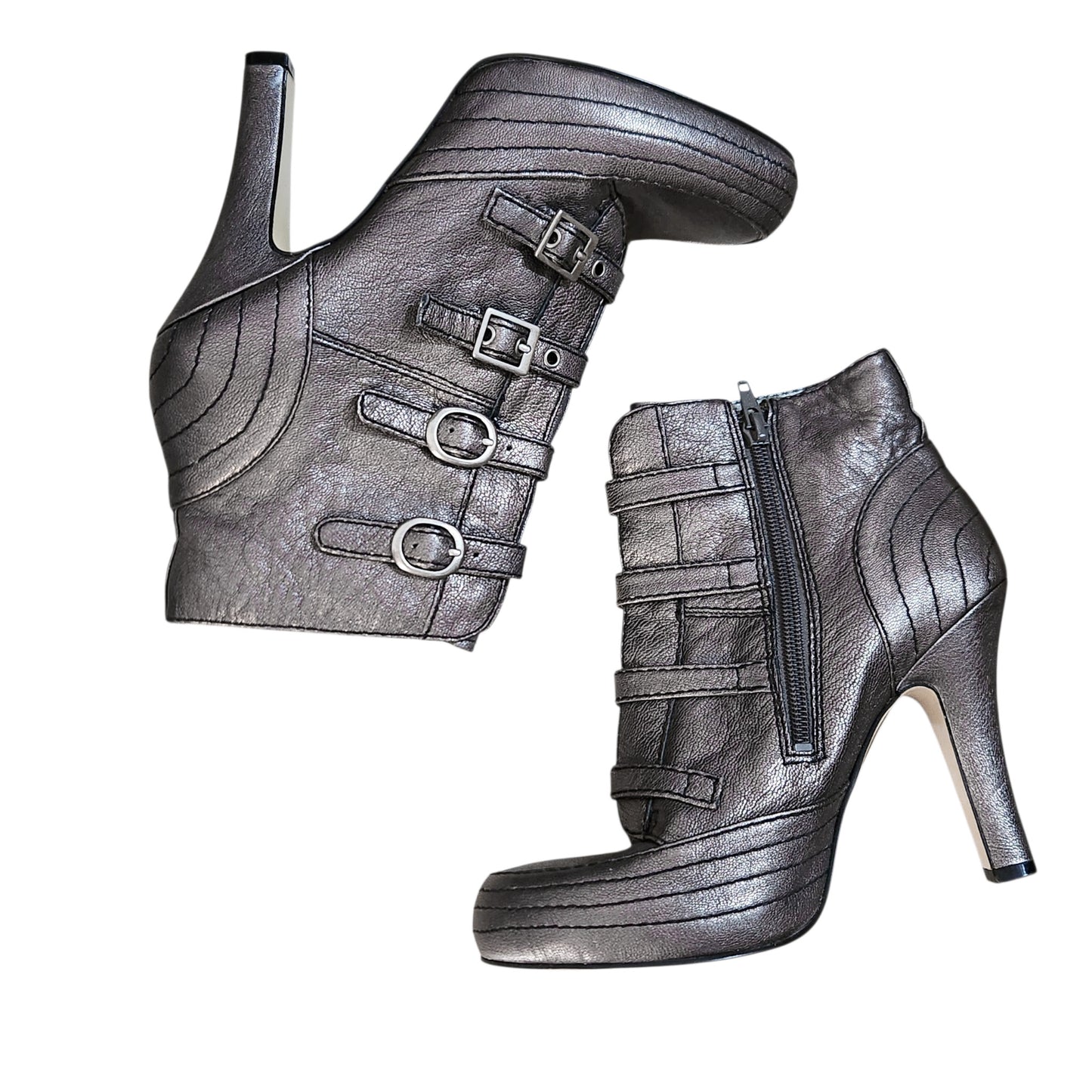 NINE WEST | מגפוני עקב לנשים מידה 38 (US 7M) | ברונזה מטאלי