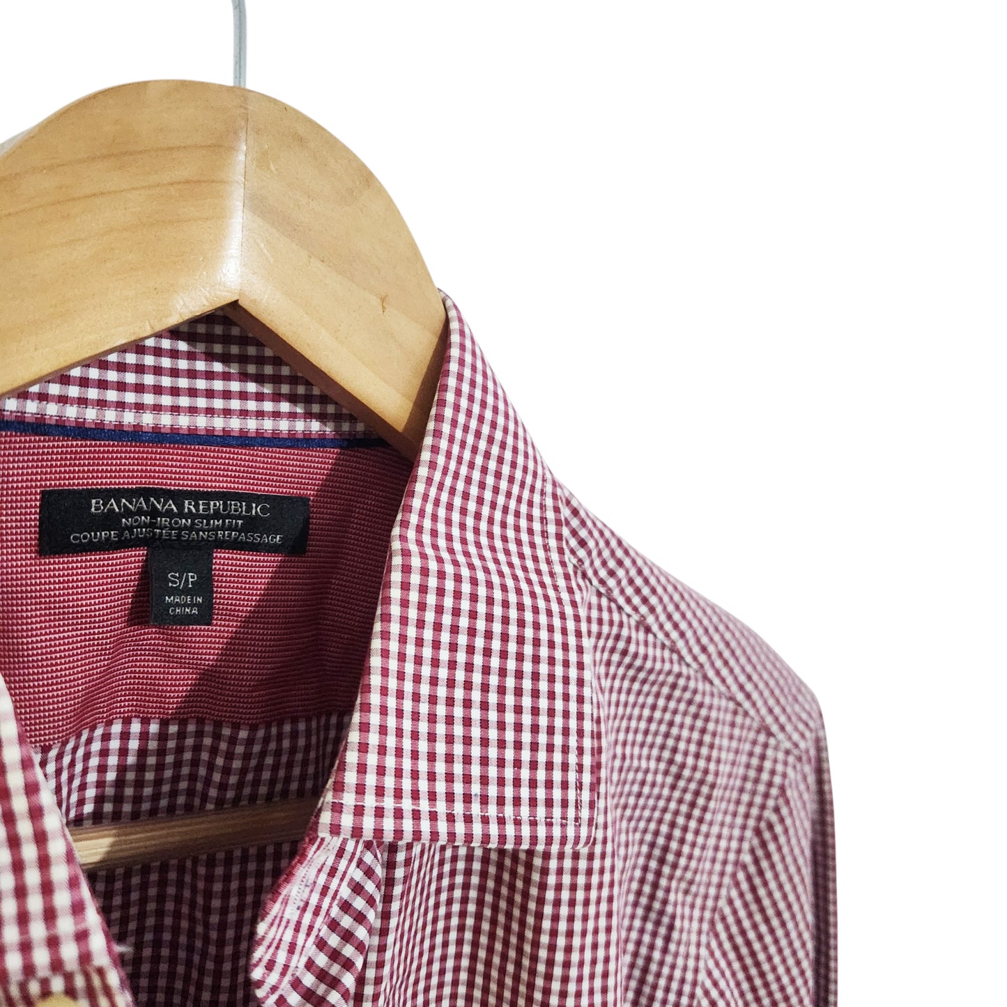 BANANA REPUBLIC | חולצה מכופתרת לגברים | Slim Fit מידה S | משובצת אדום/לבן