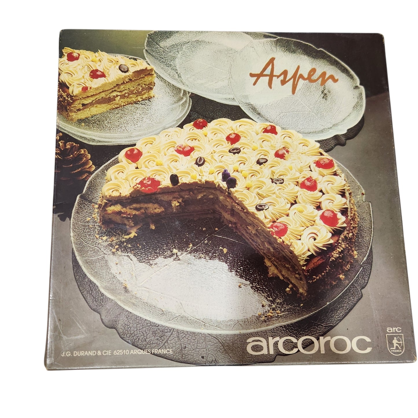 Arcoroc Aspen | סט 7 צלחות זכוכית וינטג' | 6 צלחות + צלחת הגשה גדולה | תוצרת צרפת | חדש בקופסה