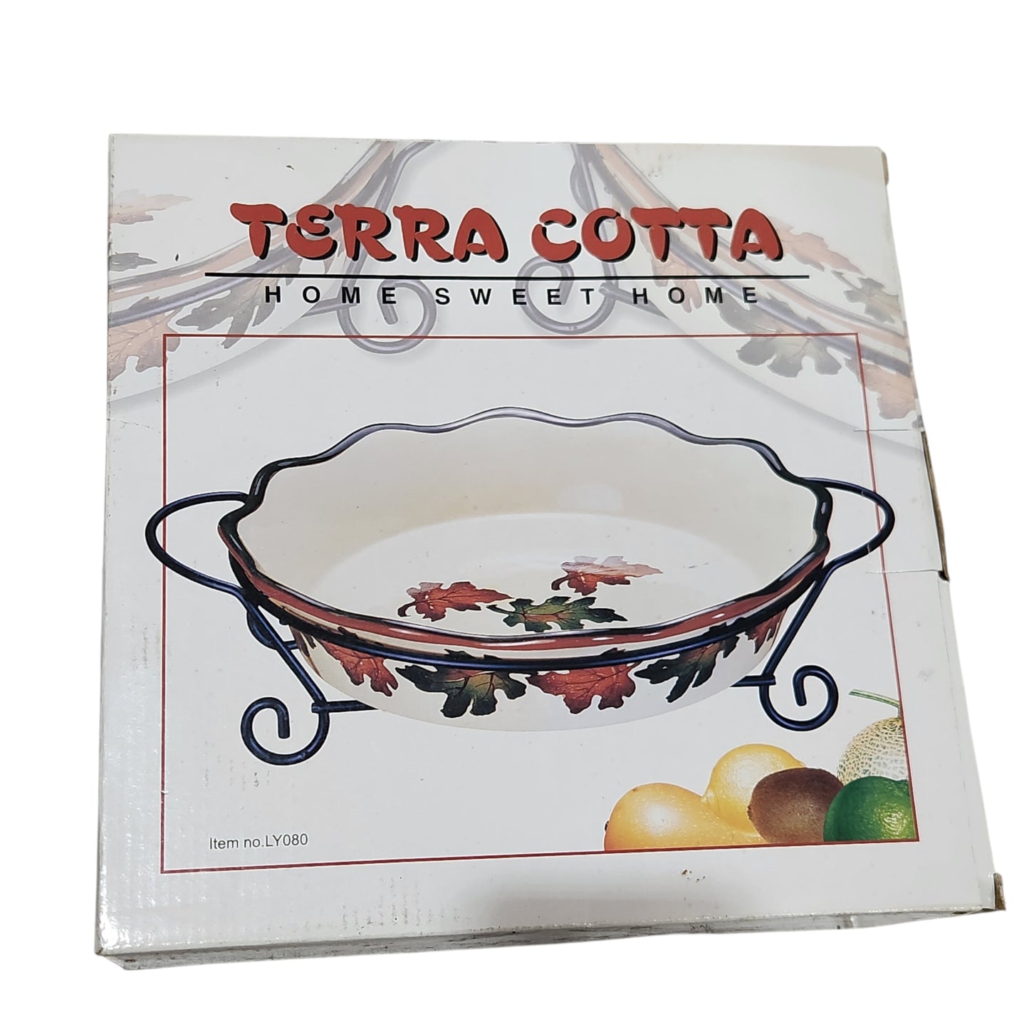 Terra Cotta | קערת הגשה מקרמיקה עם מעמד מתכת | חדשה בקופסה