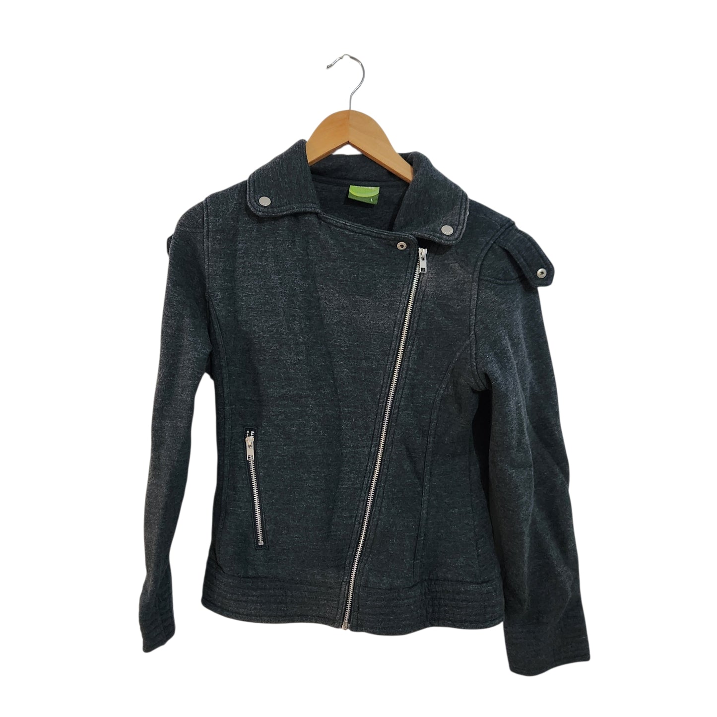 HOODIES ג'קט סריג בסגנון בייקר בצבע פטרול לנשים מידה L