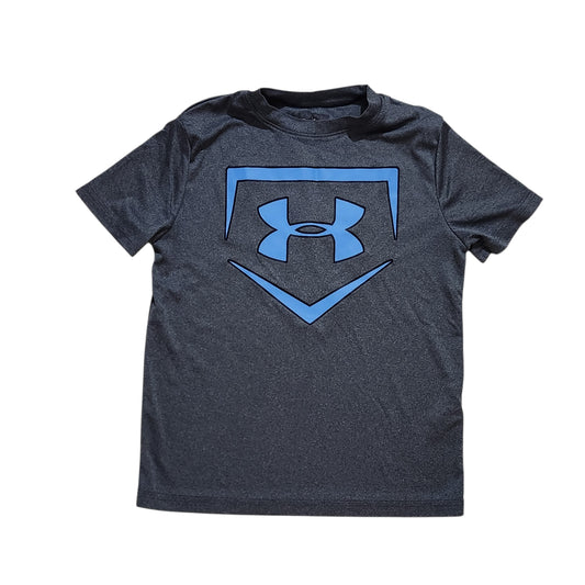 Under Armour חולצת ספורט לילדים אפורה עם לוגו כחול מידה 8–10