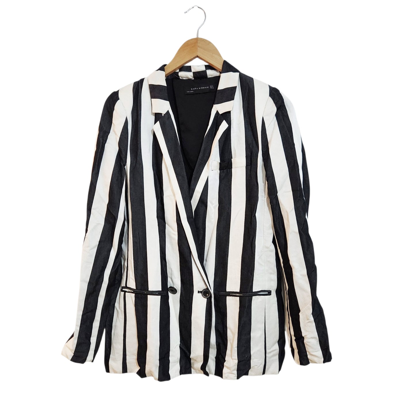 ZARA WOMAN | בלייזר פסים שחור לבן לנשים | מידה M