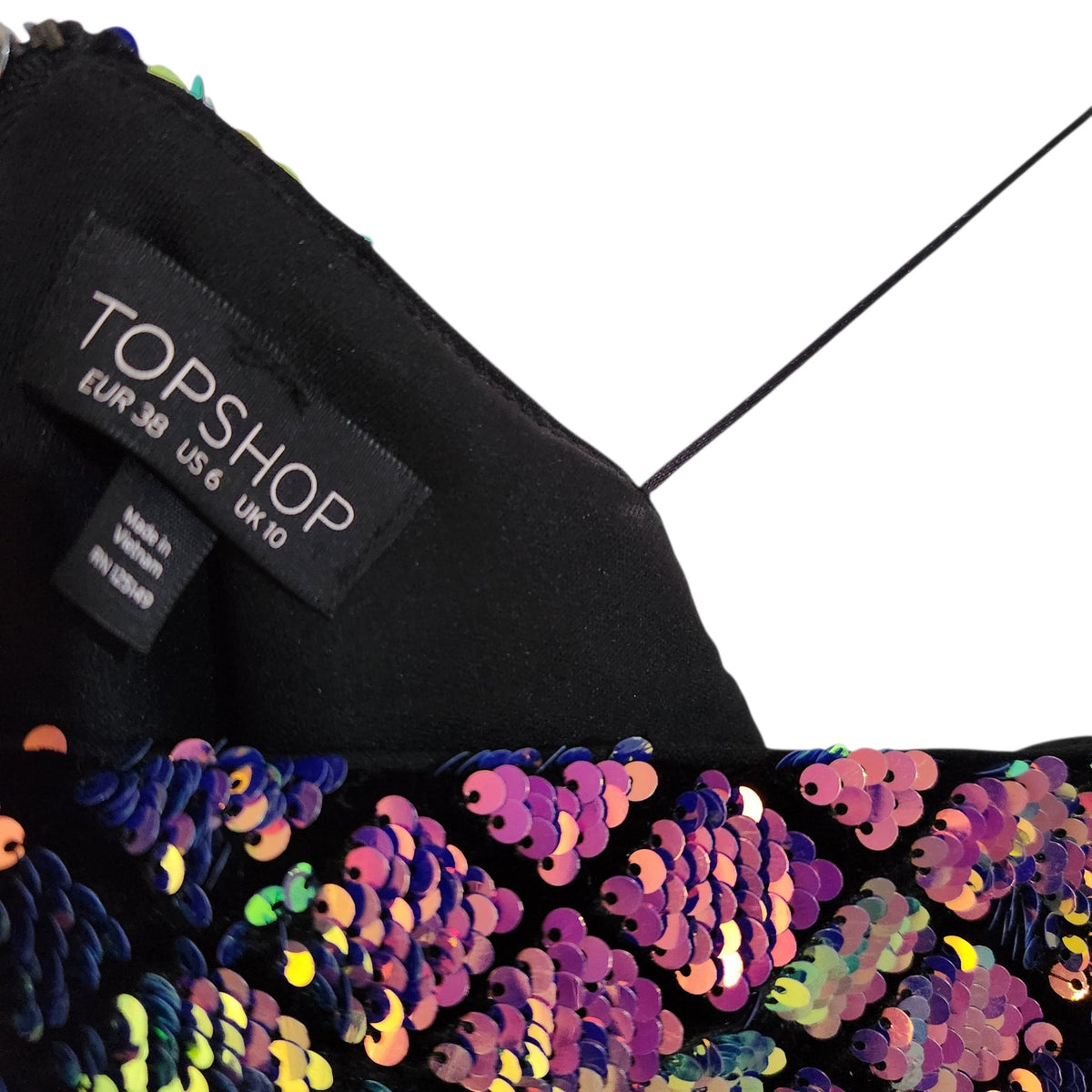 TOPSHOP | שמלת מיני פאייטים צבעוניים עם כתפיות דקות | 38