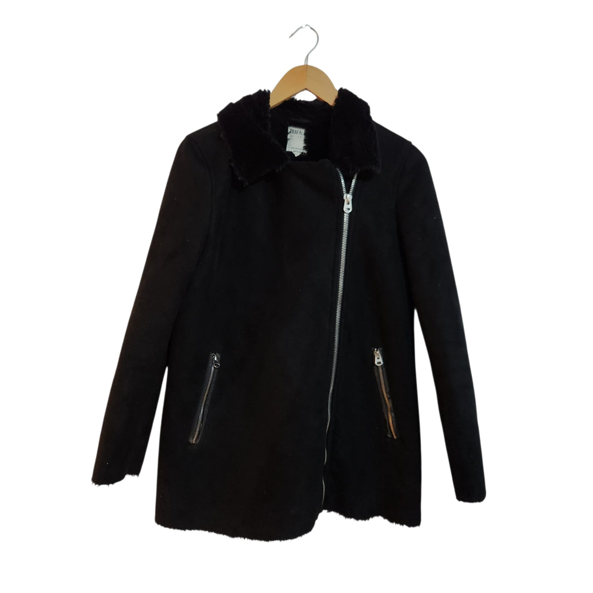 ZARA TRAFALUC | מעיל שחור עם פרווה לאישה | מידה M